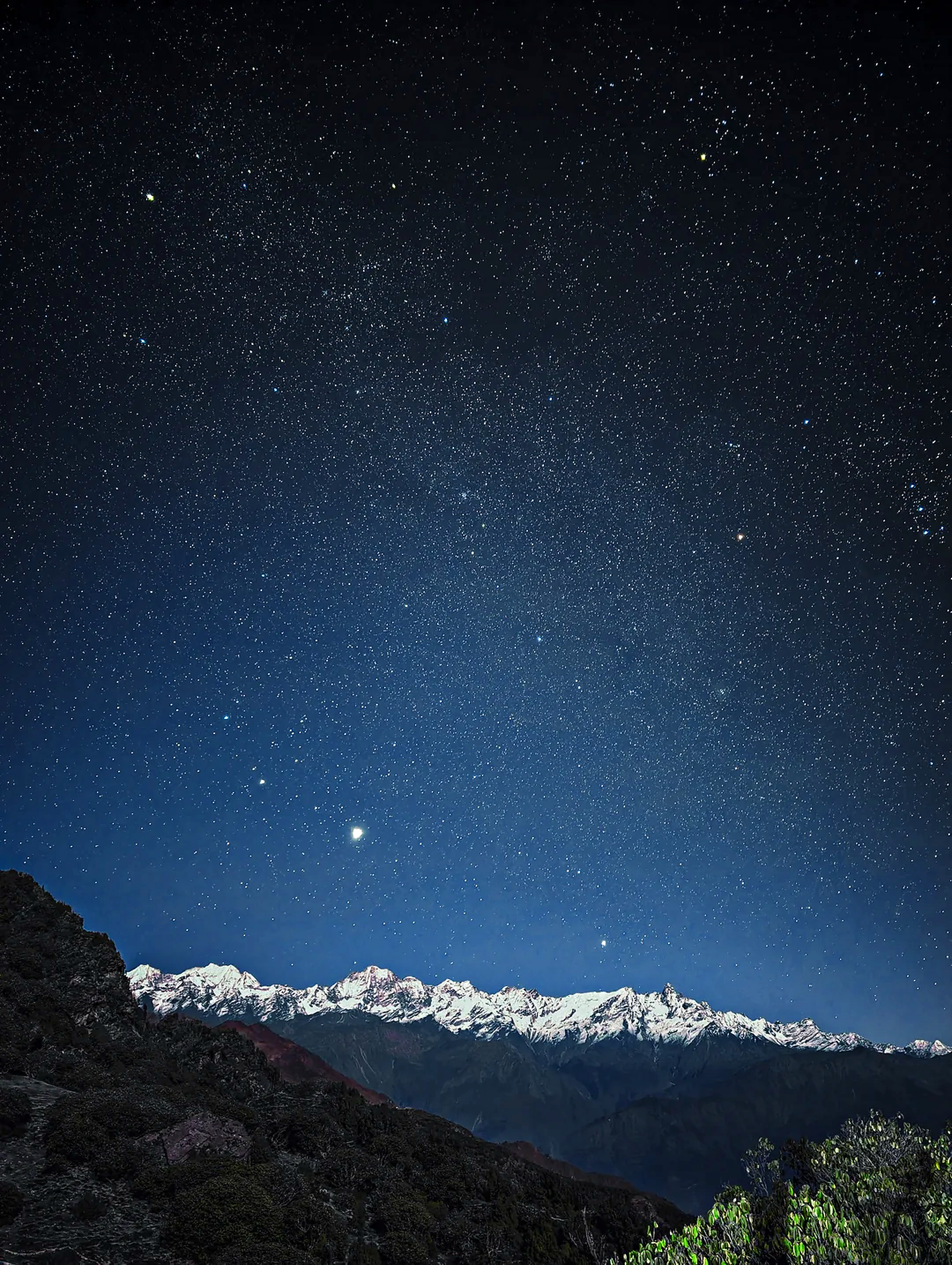 The Big Dipper aligned above snow-capped Himalayan massifs at Bhairab Kunda